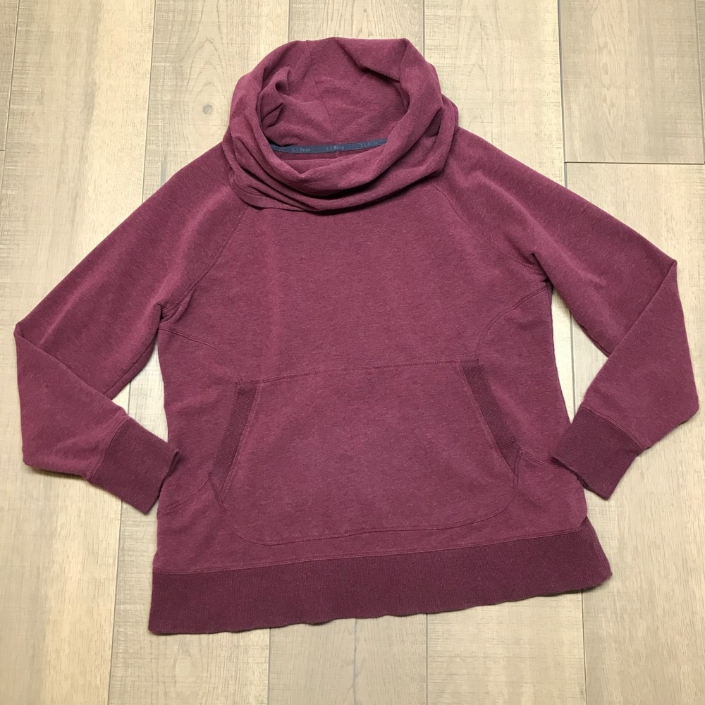 L.L. Bean Sweatshirt Womens‎ Size PXL Red Cozy Pullover Cowl Neck Pocket Travel